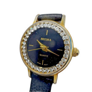 Becora Timewear Watch Quartz Black Dial Crystal Bezel Japan Movt Works 1”